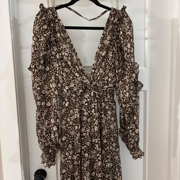 Sabina Musayev Large Legend Dress Brown Floral Ruffle Tiered Midi Boho Read - Picture 2 of 15